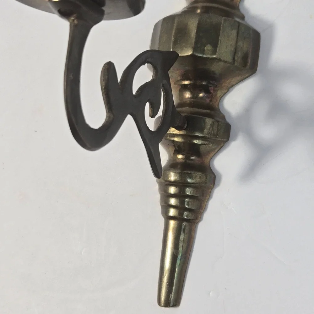 Vintage Solid Brass Wall Sconce Candle Holders Set of 2 Ornate Scroll Arm 10.5